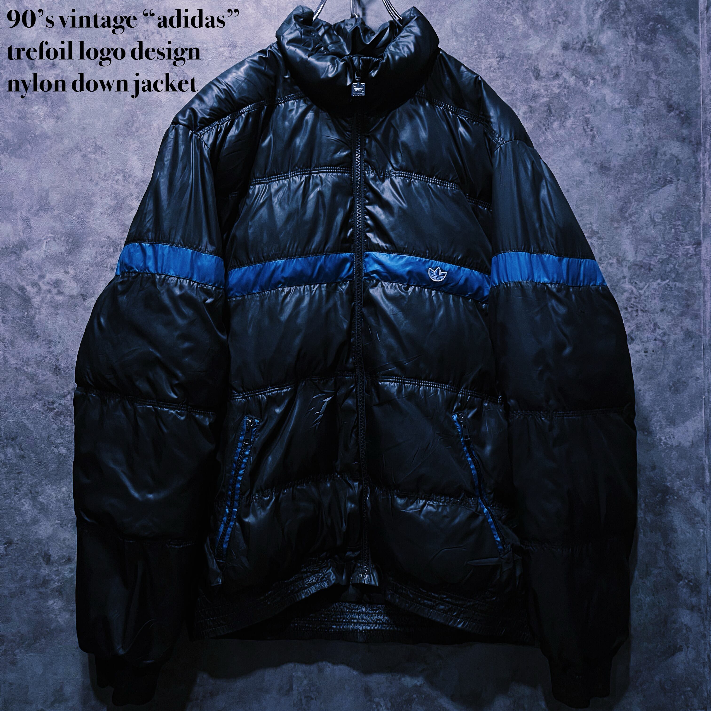 【doppio】90’s vintage “adidas” trefoil logo design nylon down jacket
