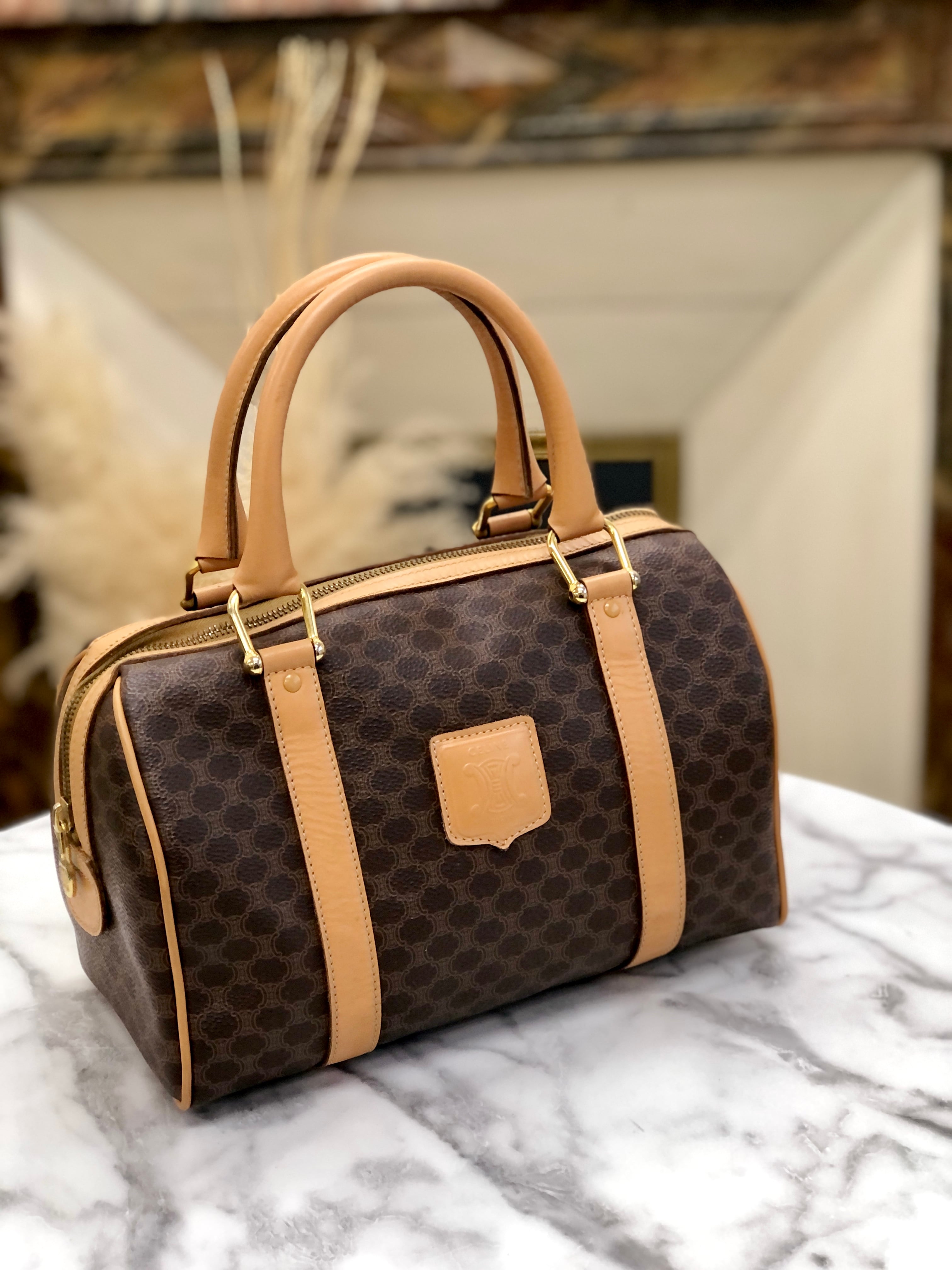 CELINE セリーヌ マカダム ブラゾン型押し PVC レザー ミニボストン キーポル ボストンバッグ ブラウン vintage ヴィンテージ  オールド zeahxx | VintageShop solo powered by BASE