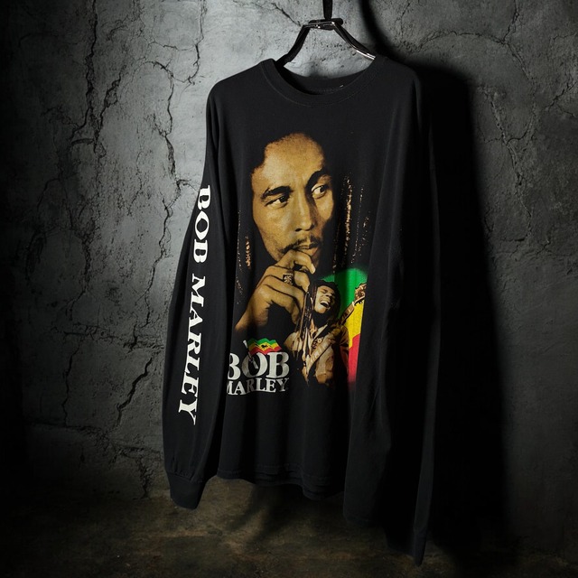 ZION BOB MARLEY ロンTee ボブマーリー　袖プリント　黒　フォトプリント　XL
