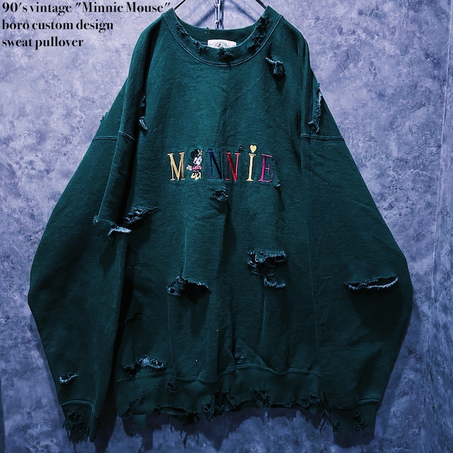 【doppio】90's vintage "Minnie Mouse" boro custom design sweat pullover