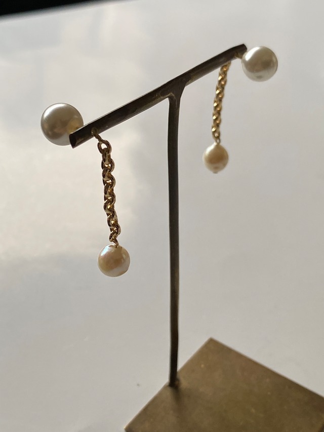 アコヤ貝真珠一粒バーピアス/イヤリング　7ミリアコヤ貝真珠