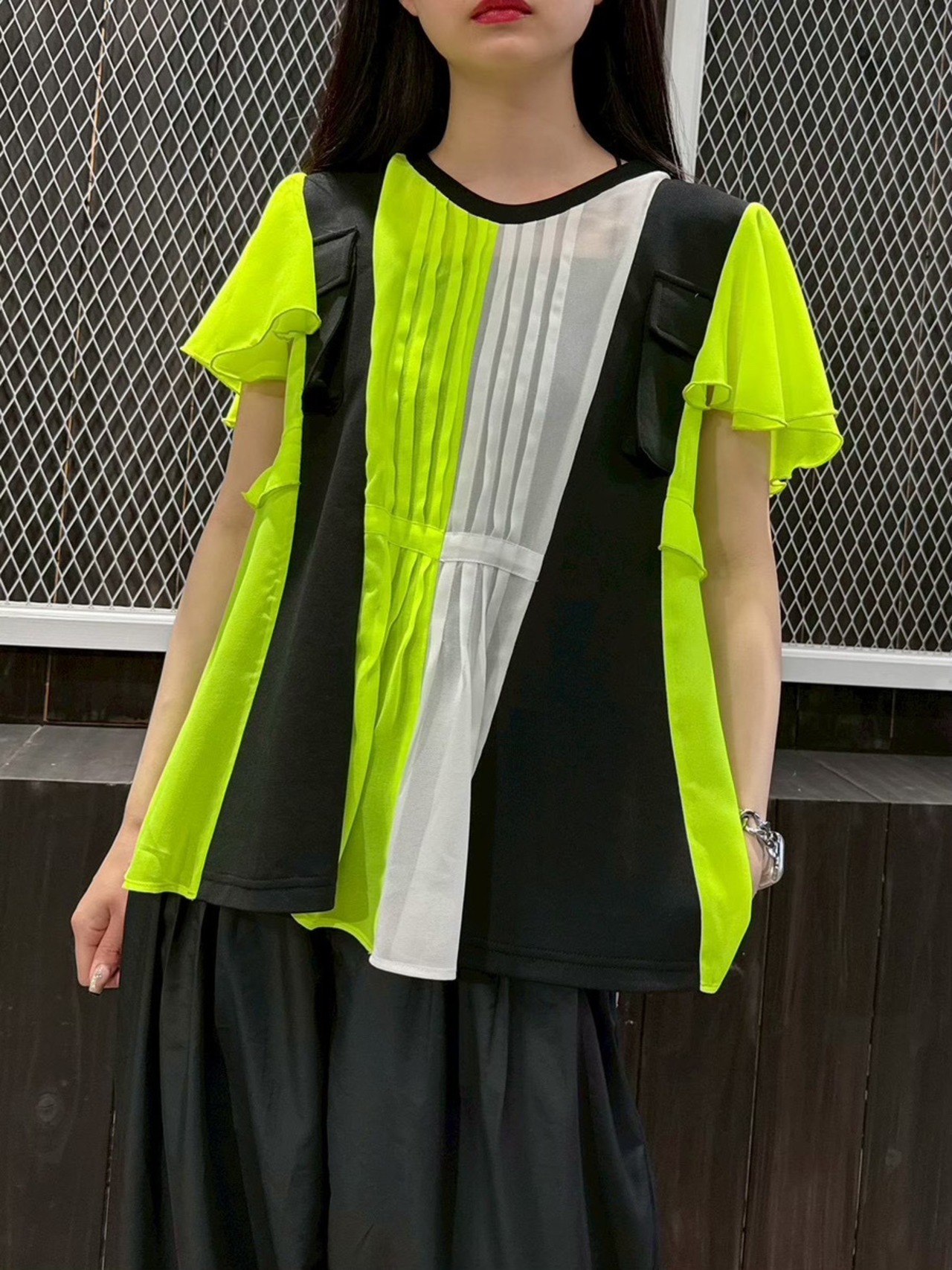 MMB110TEA 異素材ドッキングブラウス