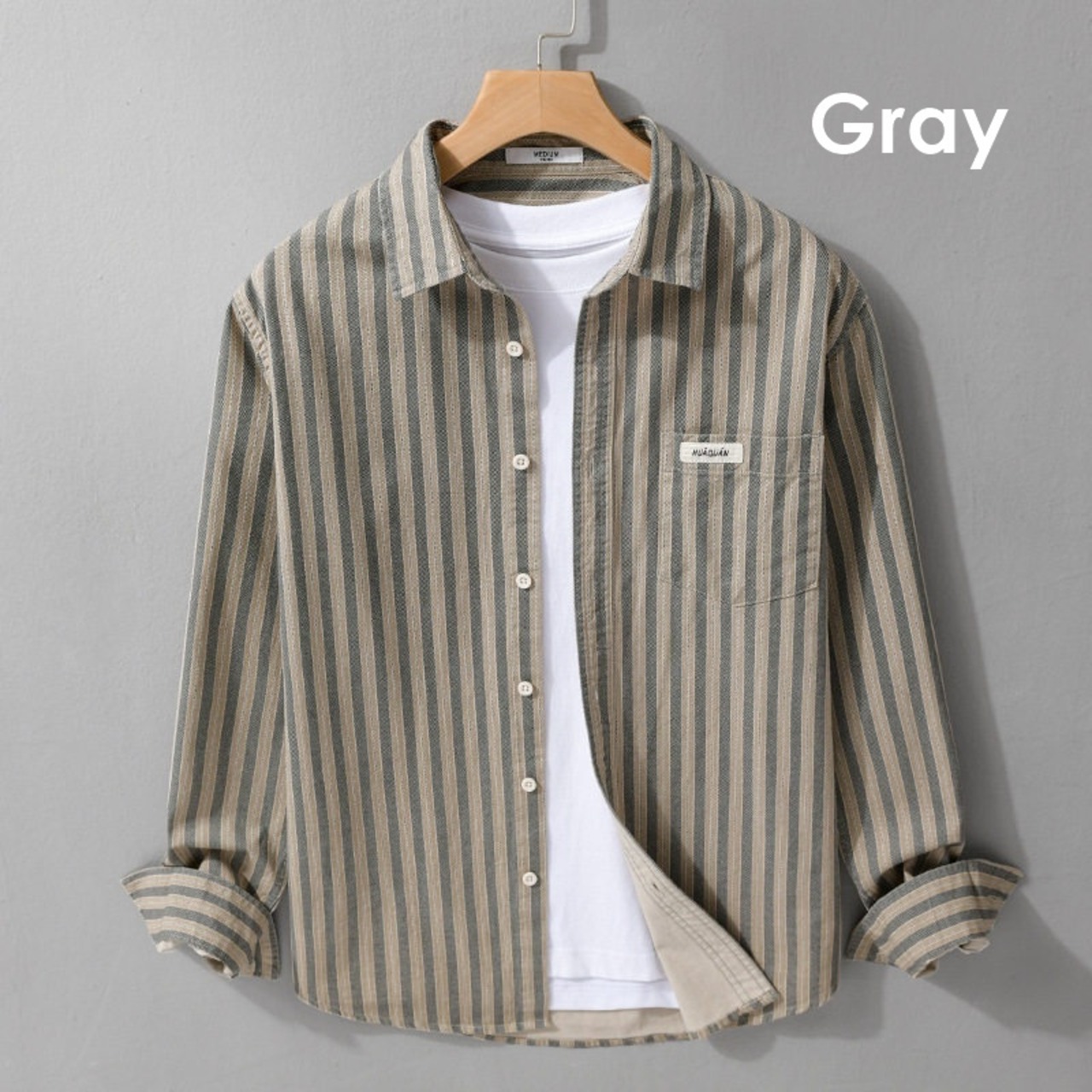 【M-3XL】Vintage Stripe Long Sleeve Shirt / ヴィンテージ ストライプ 長袖 シャツ