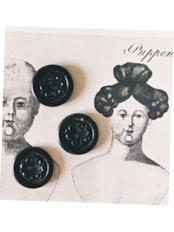 フランス 1900s 幾何学の黒花とgalalithe製ボタンセットd アンティーク
