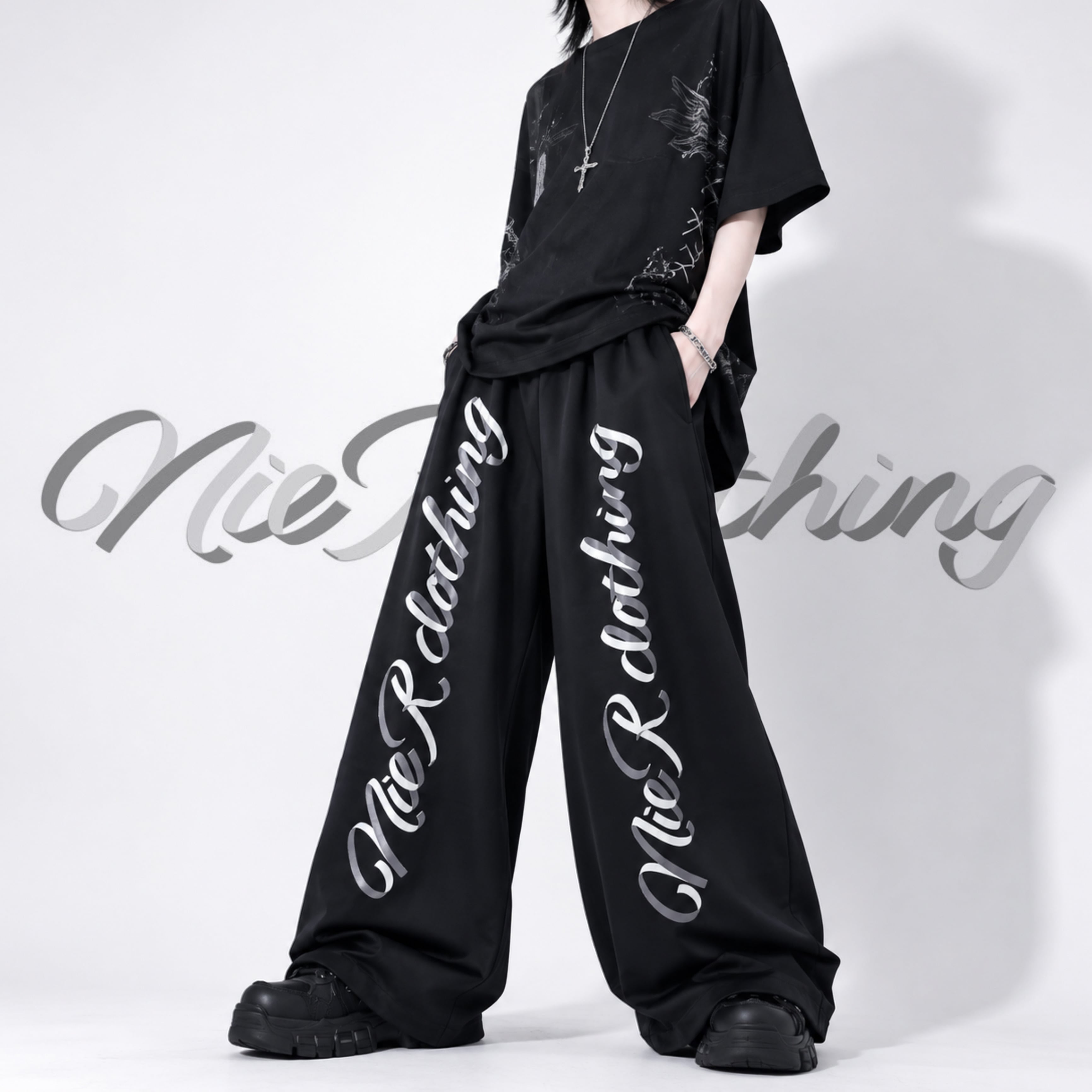 8/4日目玉大特価》裾ドロストMEN'S DOUBLE LOGO WIDE PANTS | NIER
