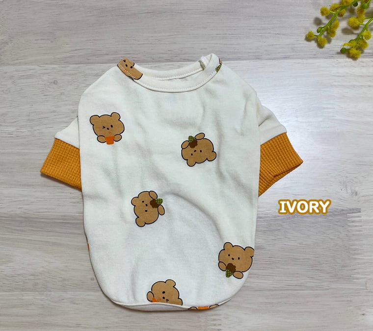 chibi kuma t-shirt XS ~ XL  2color  /  犬服 春夏 新作 可愛い 犬の服 トップス 長袖 ドッグウェア お揃い クマちゃん ワンコ服