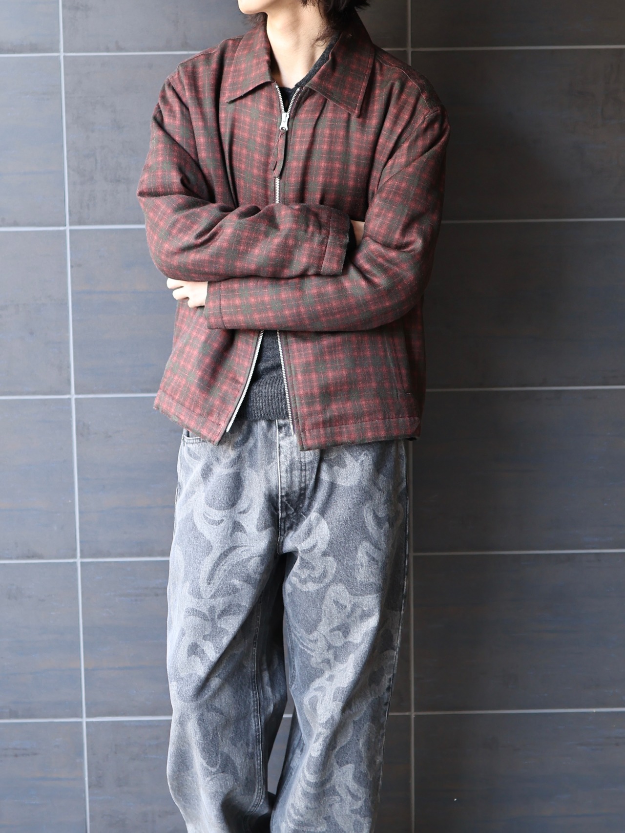 【26aw/ROLDSKOV】zip up slim shirt egadi check