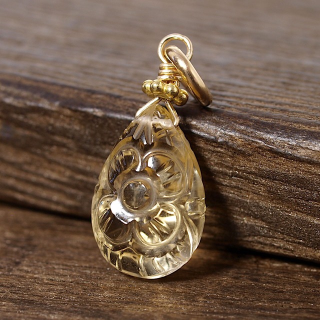 【限定】シトリン花カービングK14GFペンダントトップ