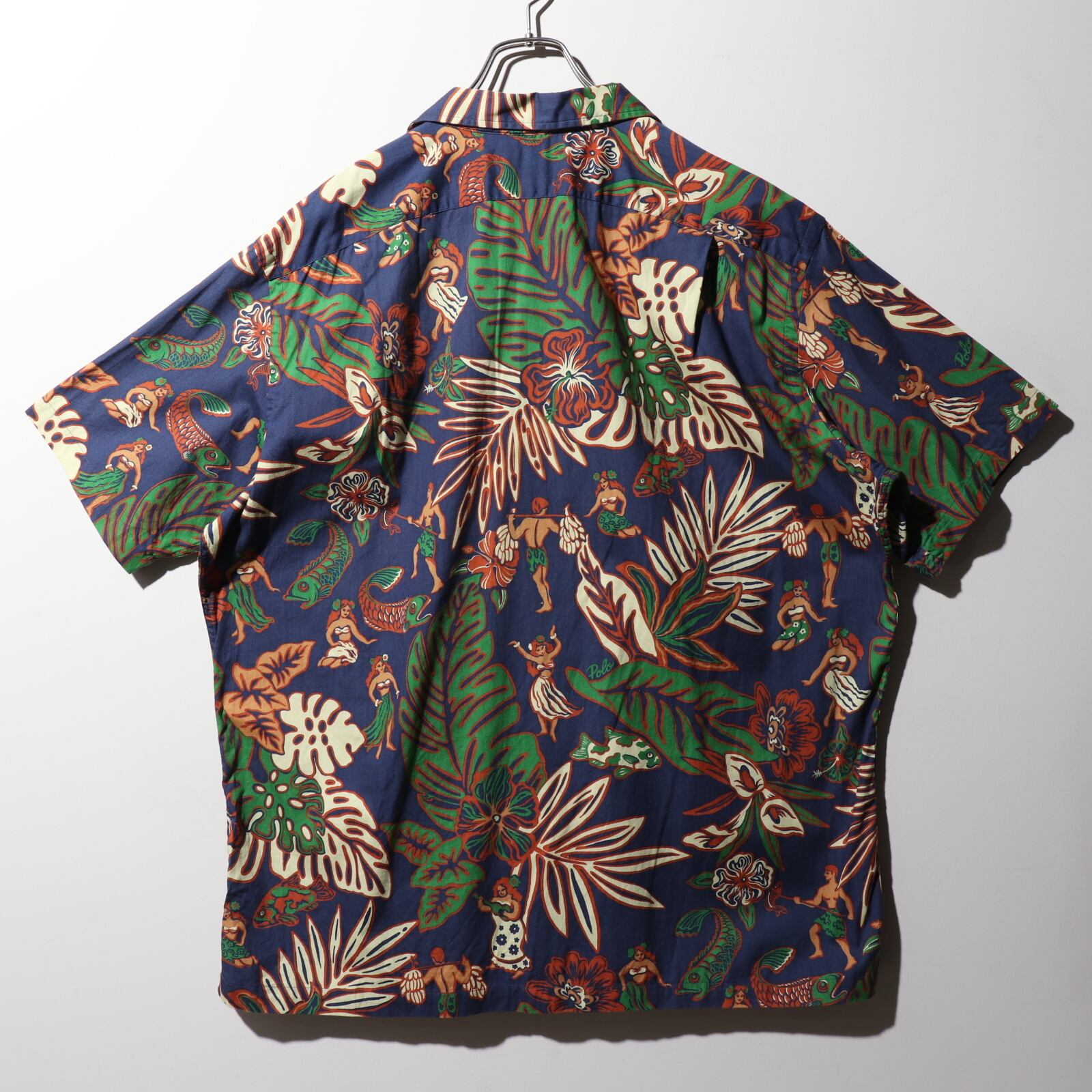極美品 XL 半袖開襟 アロハ シャツ ポロラルフローレン 総柄 ネイビー  