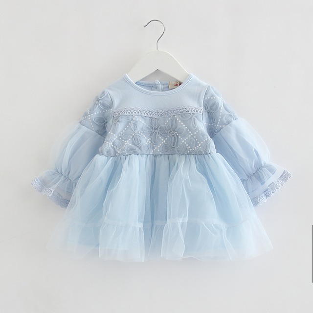 飾りチュールのふんわりチュニックワンピ(ブルー)