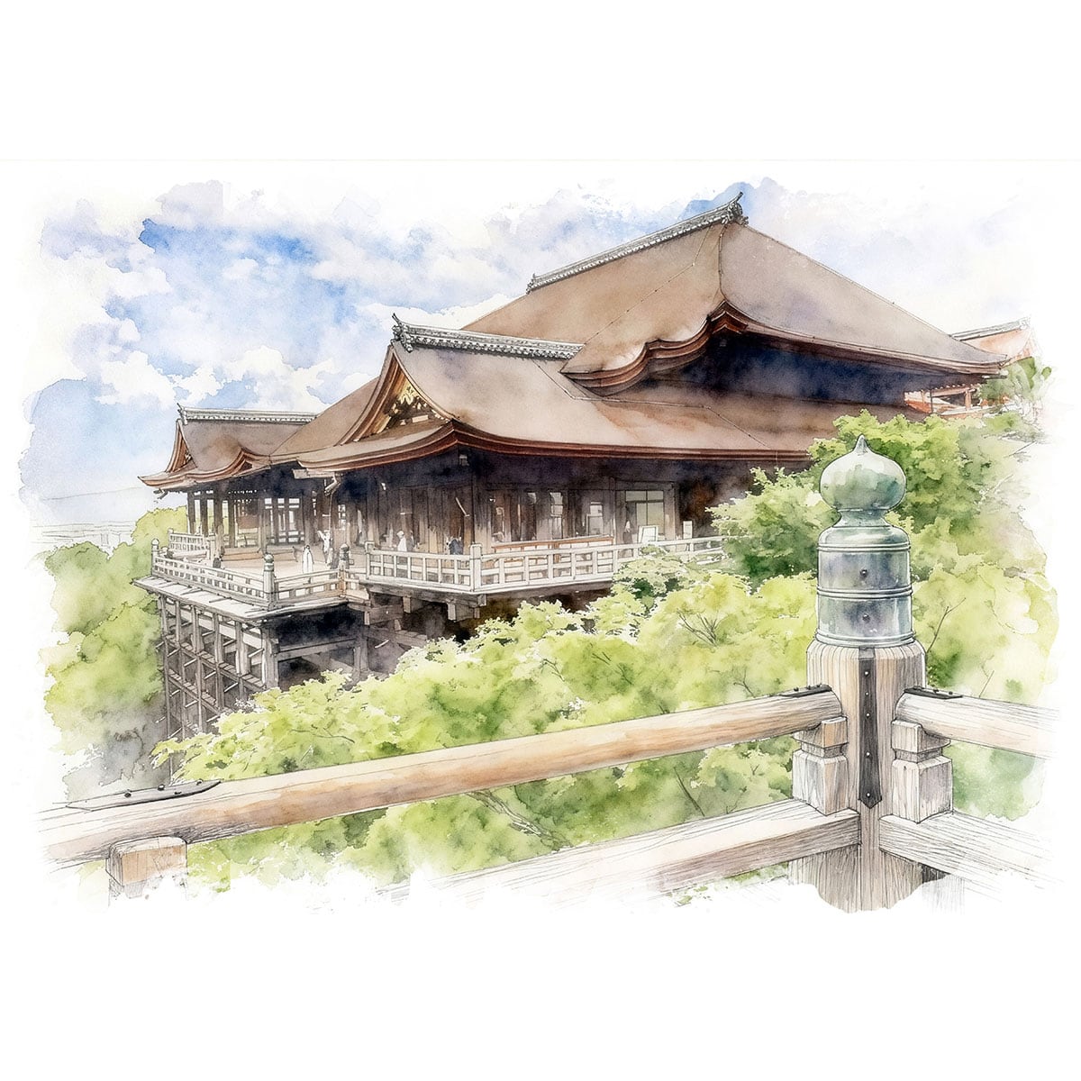 絵画 風景画(街並み) 日本 京都府 清水寺 インテリアアート額付き 水彩画・油絵風 WAT1542