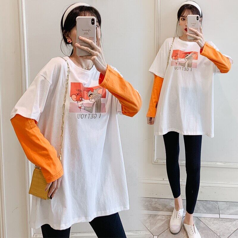 【新作】【送料無料】 マタニティ服ワンピースレイヤールックマタニティトップTシャツ服妊娠中の女性ルーズプラスサイズのマタニティドレス 大きめサイズ AL expec390986105440