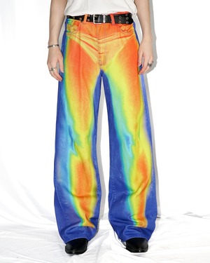 Vintage thermography design wide straight denim pants