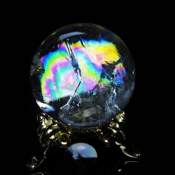アイリスクォーツ 水晶 丸玉 虹入り 25mm スフィア 置物 水晶玉 一点物 141-7037