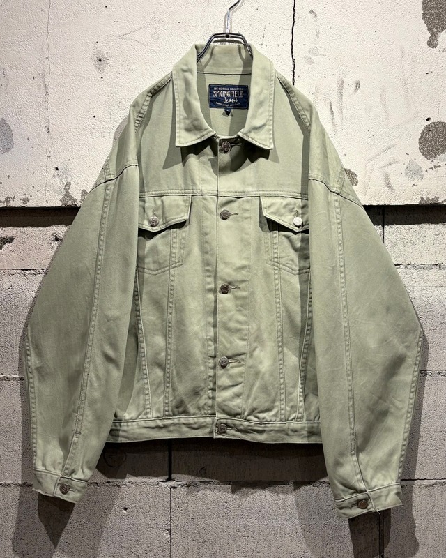 【Caka otto】Sage Green Color Vintage Loose Denim Jacket