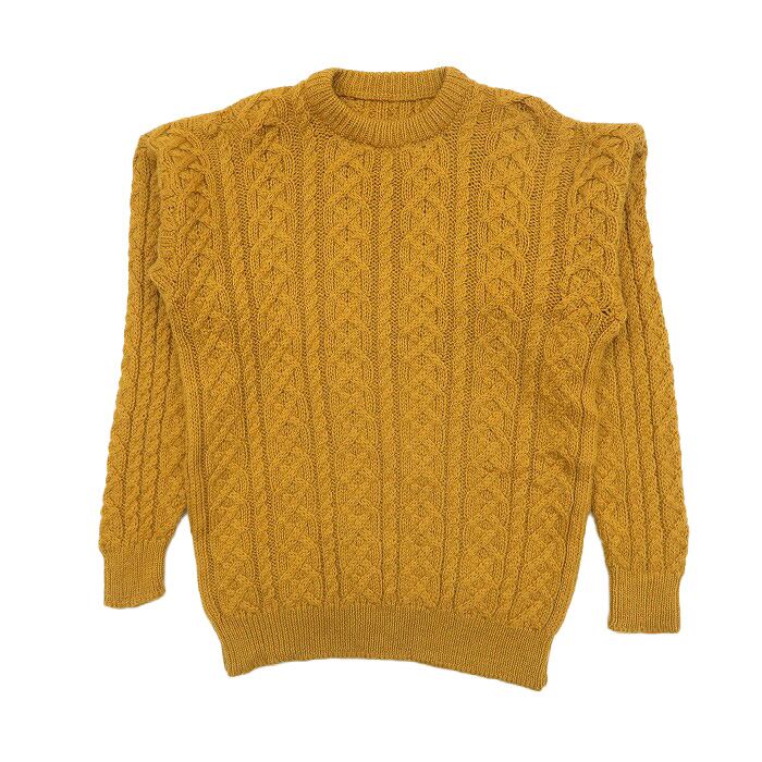 古着 ケーブルニット セーター マスタードイエロー サイズ表記