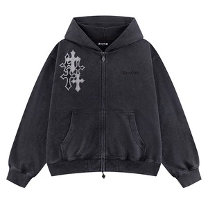 【supplier】Multiple Cross Rhinestone Zip Hoodie / BLACK【サプライヤー】