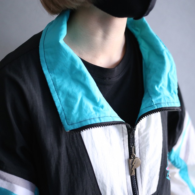 good coloring knit switching and embroidery design nylon truck jacket