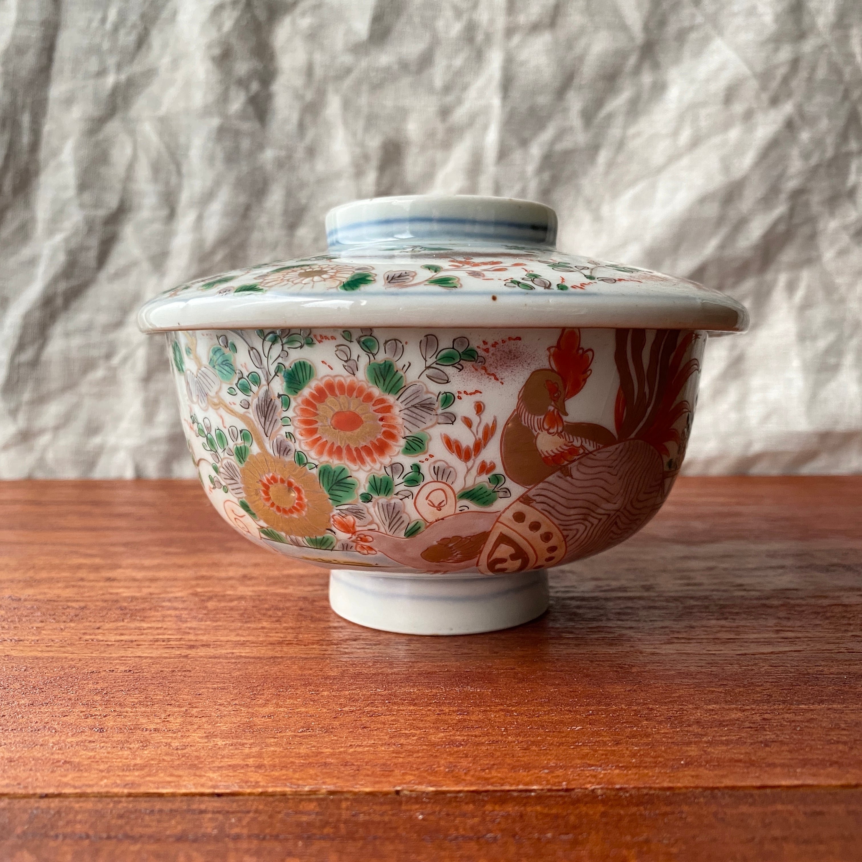 ピンクが美しい花鳥図の蒸し茶碗 | むかしのうつわ 迦史庵