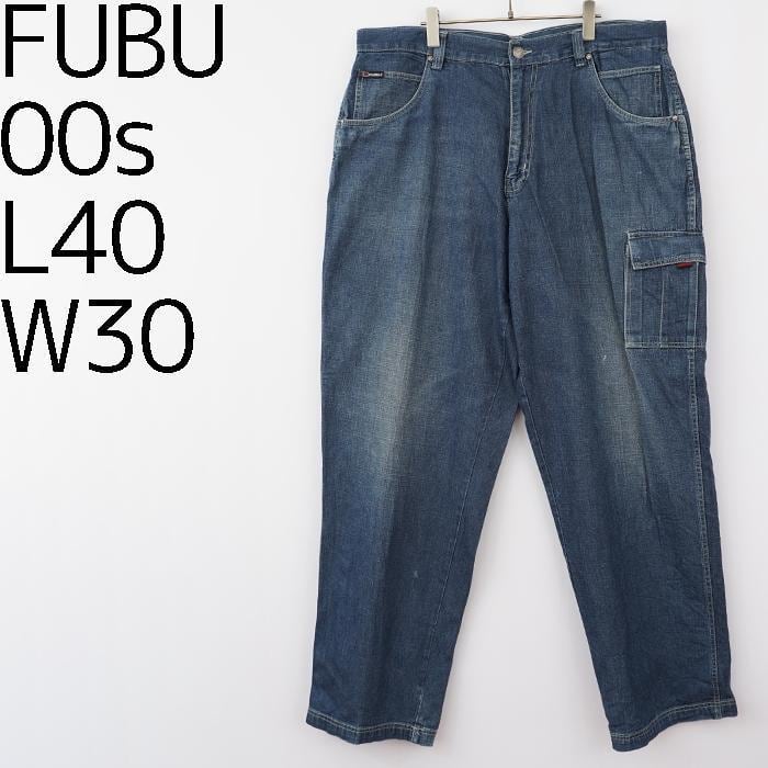 00s W40 FUBU フブ ワイドバギー カーゴパンツ デニム 青 ブルー | fuufu