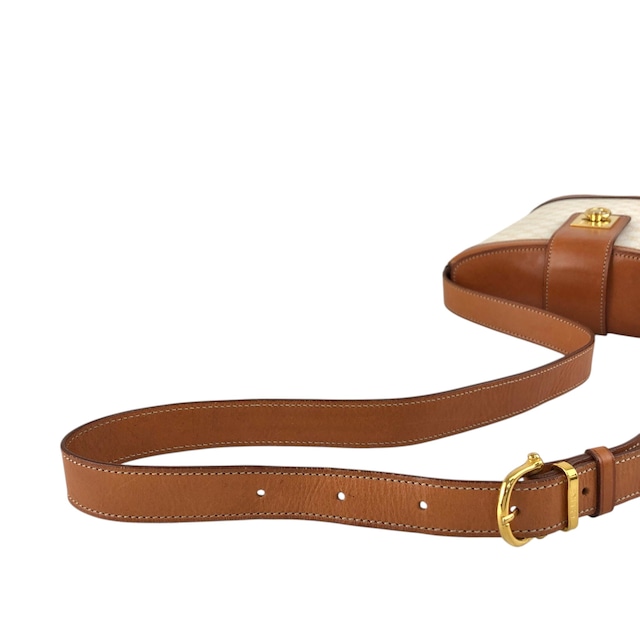 CELINE セリーヌ マカダム ショルダーバッグ ホワイト ブラウン ガンチーニ PVC レザー vintage ヴィンテージ オールド gt3h8m