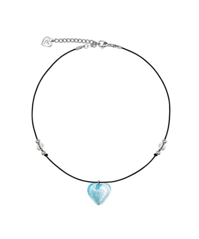 [VVV] Glass Big Heart Strap Necklace