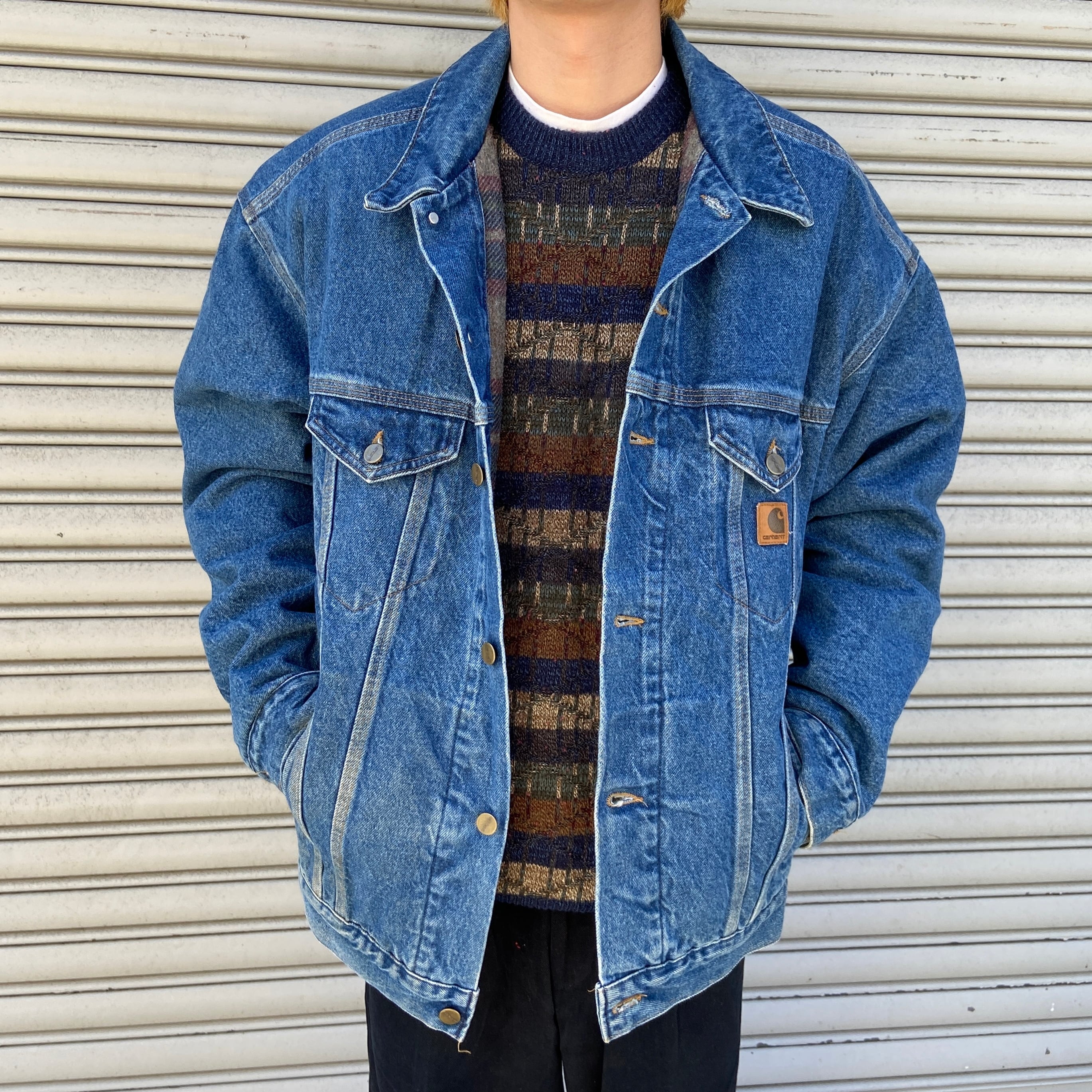 送料無料』90s USA製 carhartt 裏地ブランケット付きデニムGジャン XL