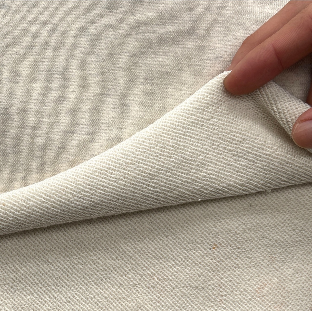 ★TC530◆2ｍ◆綿100%裏毛ニット生地◆杢アイボリー
