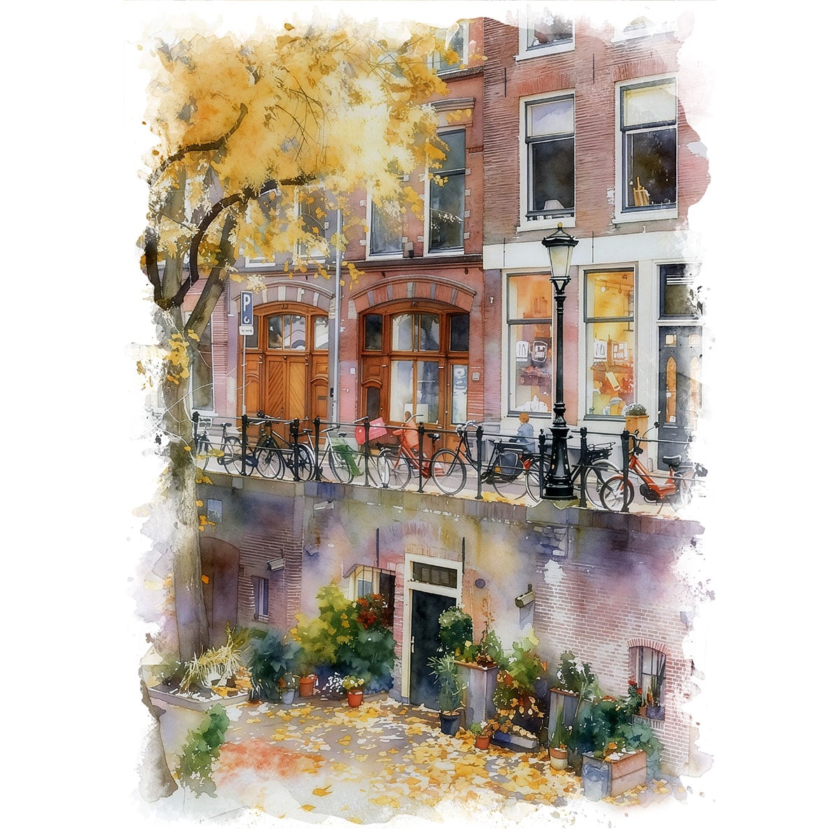 絵画 風景画(街並み) 秋のオランダ アムステルダムの紅葉 インテリア