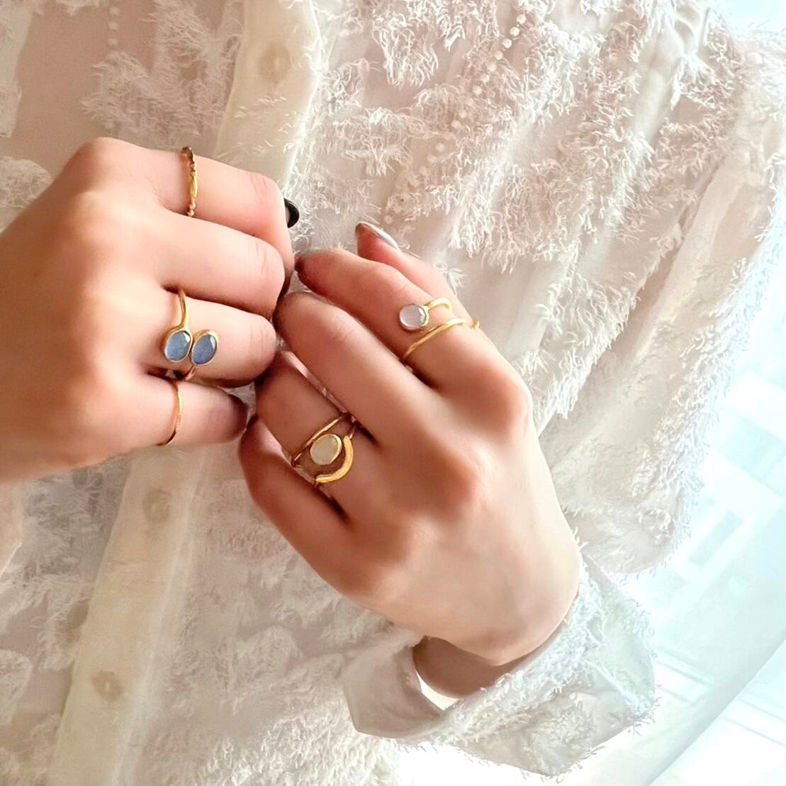 22KGPダブルストーンカーブリング | Danae∴