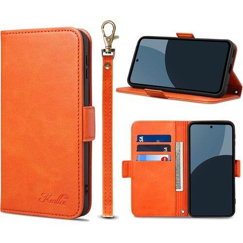 Keallce Aquos sense9 ケース 手帳型 SHG14 手帳型ケース SH-53E ケース SG-53E 手帳ケース アクオスセンス9 カバー SH-M29 ストラップ付き スタンド機能付き 財布型 カード収納 サイドマグネット式 レザー 耐摩擦 耐衝撃 贈り物 ブランド スマホケース Aquos sense9 専用手帳型ケース 6.1inch対応 W2 オレンジ 2865