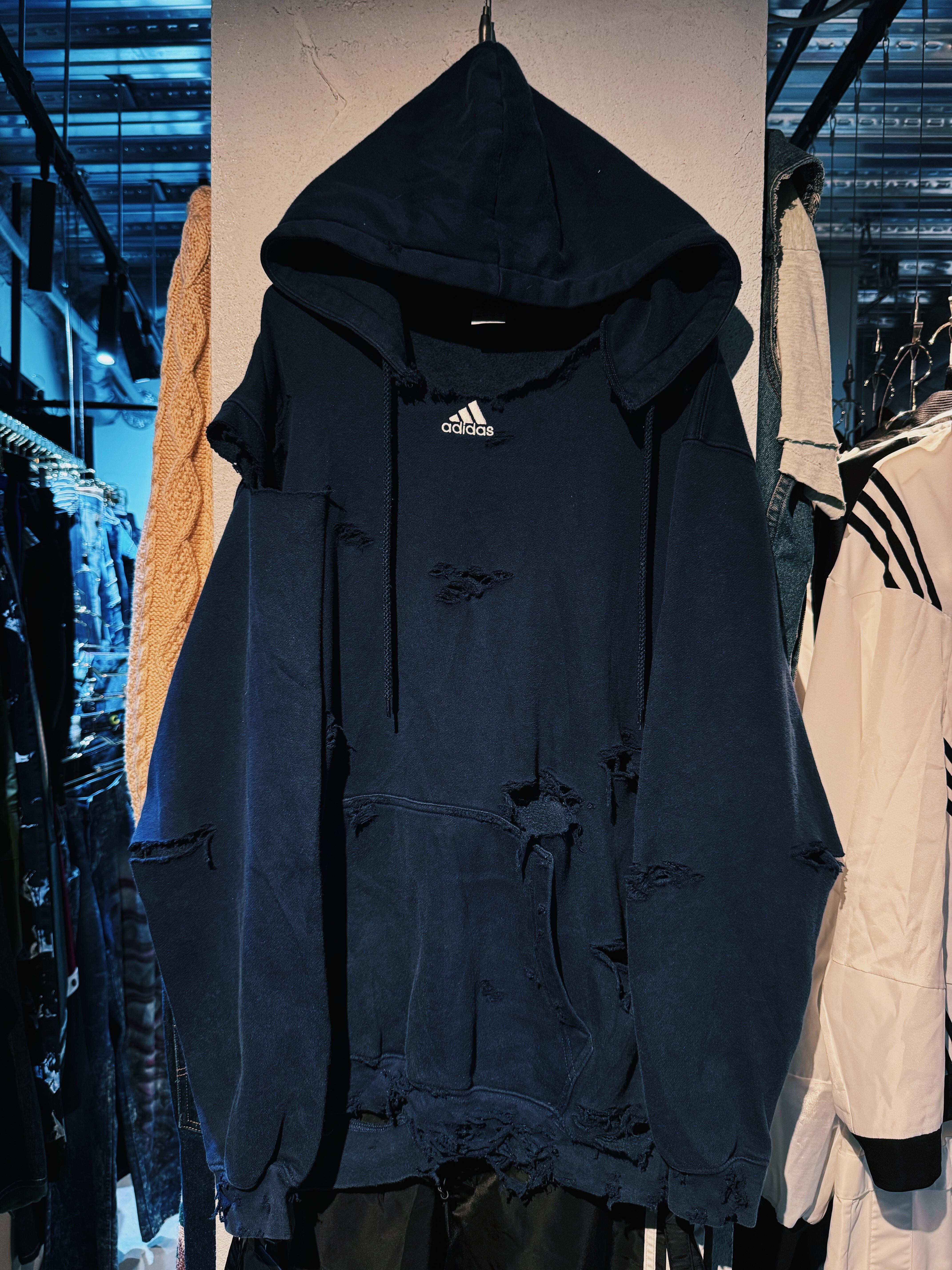 【D4C】"ADIDAS" Navy color performance logo embroidery design boro custom loose foodie pullover
