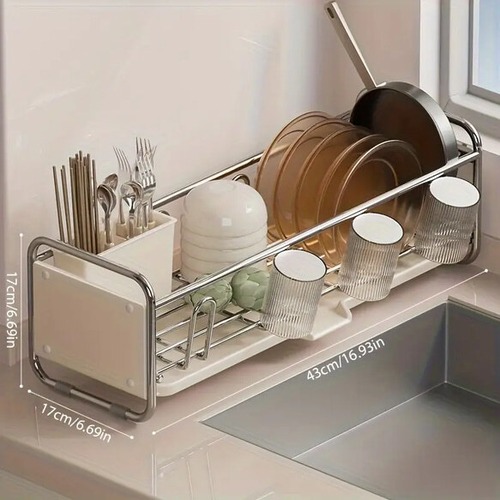 キッチン用品 大所用品 便利グッズ ステンレス製 シンクサイド 皿乾燥ラック グレー ホワイト メタル