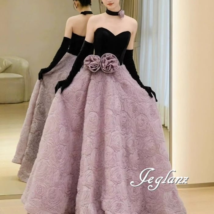 ウエディング カラードレス バイカラー ベアトップ 編み上げ 肌見せ(MA955)π