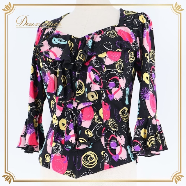 フラメンコ 衣装 ブラウス トップス ブラック系 ピンク系 パープル系 黒 紫 ピンク 柄 模様 賑やか 華やか ダンス パーティ 発表会 フラメンコ用 レディース カラフル 模様入り 個性的 フォーマル イベント用 パーティー用 フラメンコ 衣装 ブラウス トップス ブラック系 ピンク系 パープル系 黒 紫 ピンク 柄 模様 賑やか 華やか ダンス パーティ 発表会 フラメンコ用 レディース カラフル 模様入り 個性的 フォーマル イベント用 パーティー用