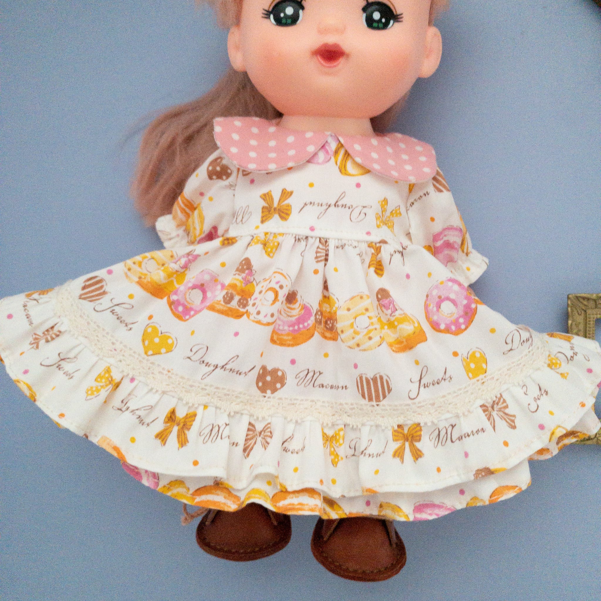 2段フリルワンピース（マカロンピンク水玉）メルちゃんソランちゃん