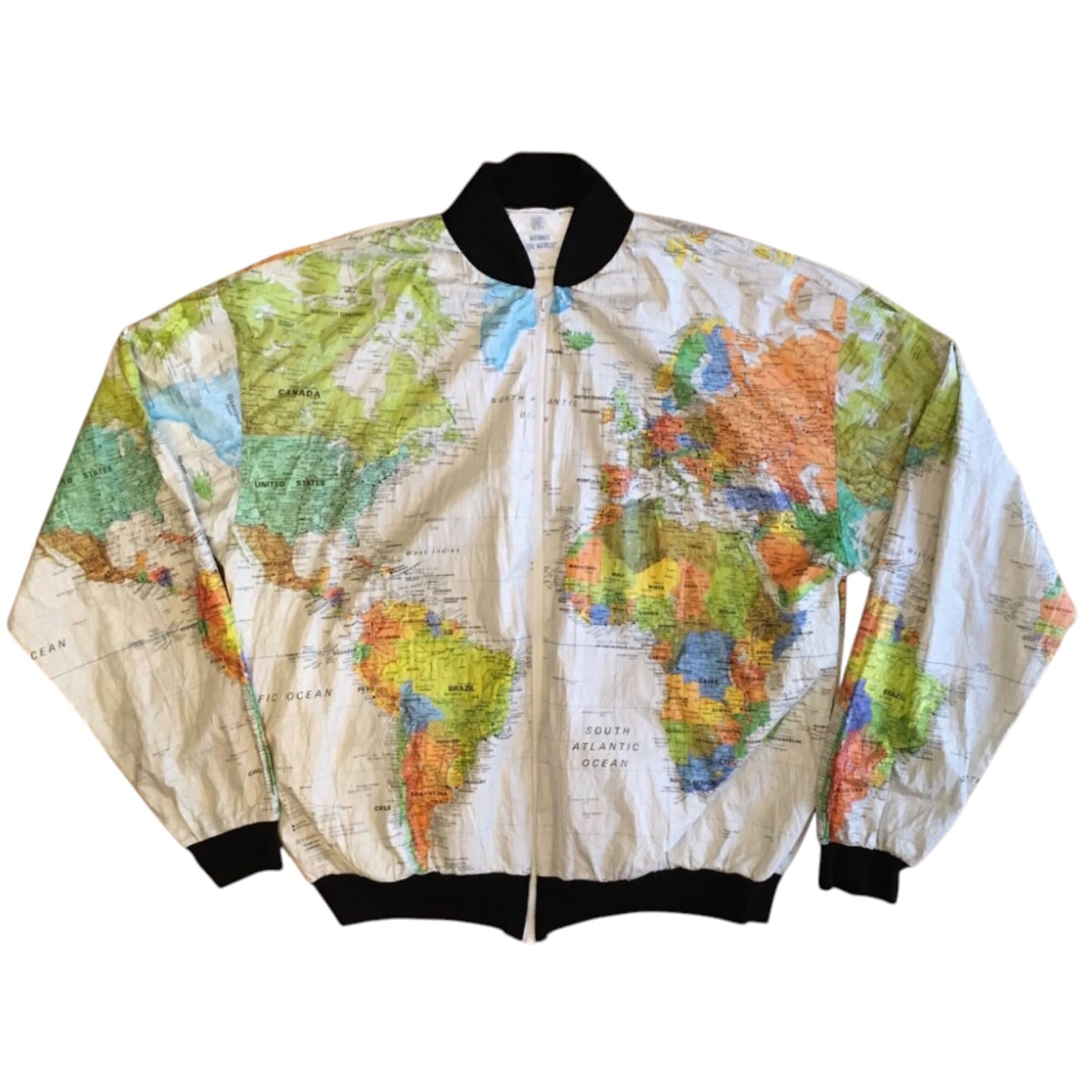 World Map Paper Blouson / Tyvek / XL / Made in USA / 80s