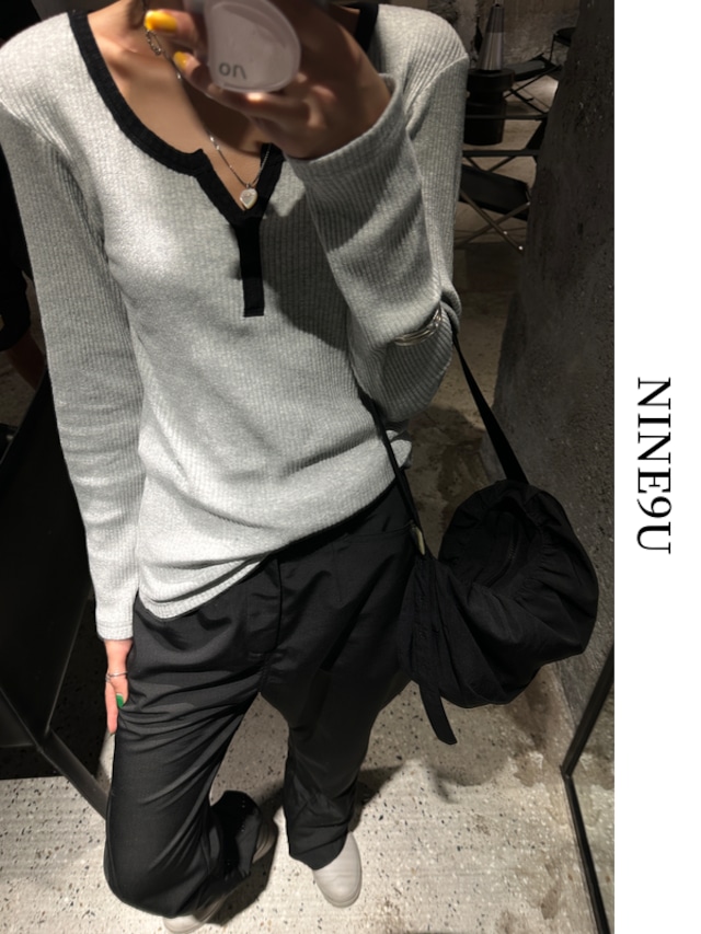 simple thin slim rib-knit 2color【NINE6861】