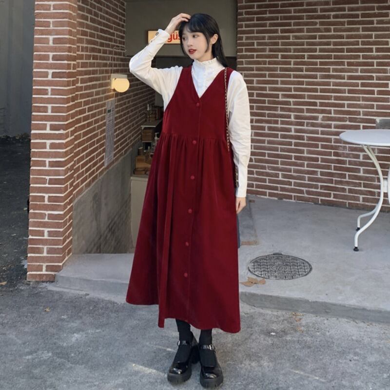 レッドドレス オータムウィンタースタイルルーズ薄手スカート 秋物 冬物 YY-ファッション64043228967