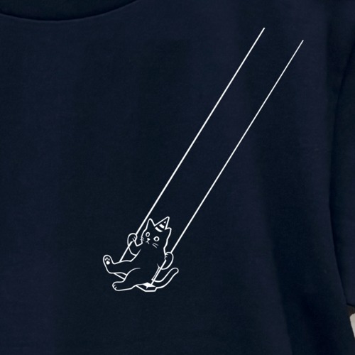 空中ブランコ 黒猫 Ｔシャツ ネイビー メンズ レディース 半袖 tシャツ 紺 父の日 夏 綿 コットン100
