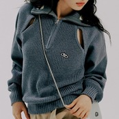 SPORTY LINE KNIT HALF ZIP UP_MELANGE BLUE