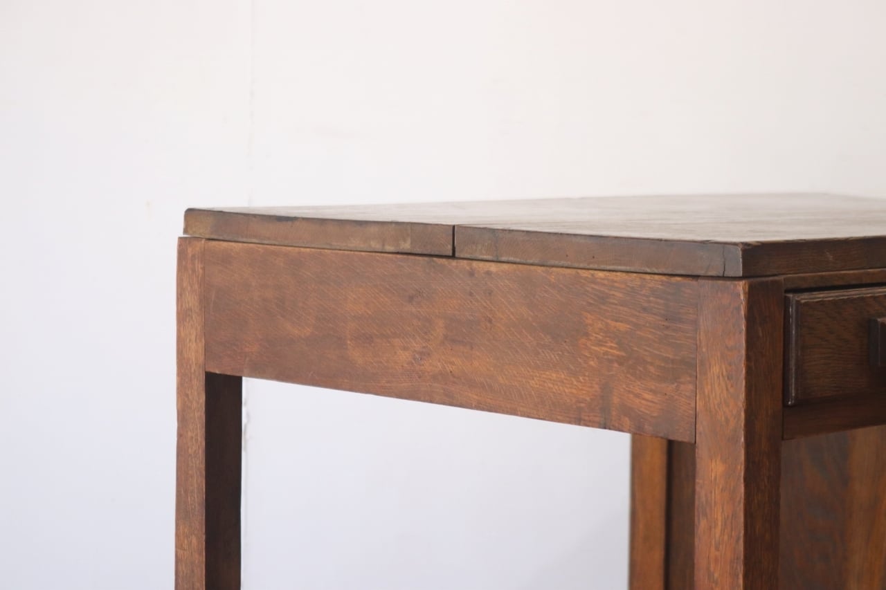 レトロ 片袖デスク 机 書斎 作業台 引き出し 抽斗 5杯 木製 古道具