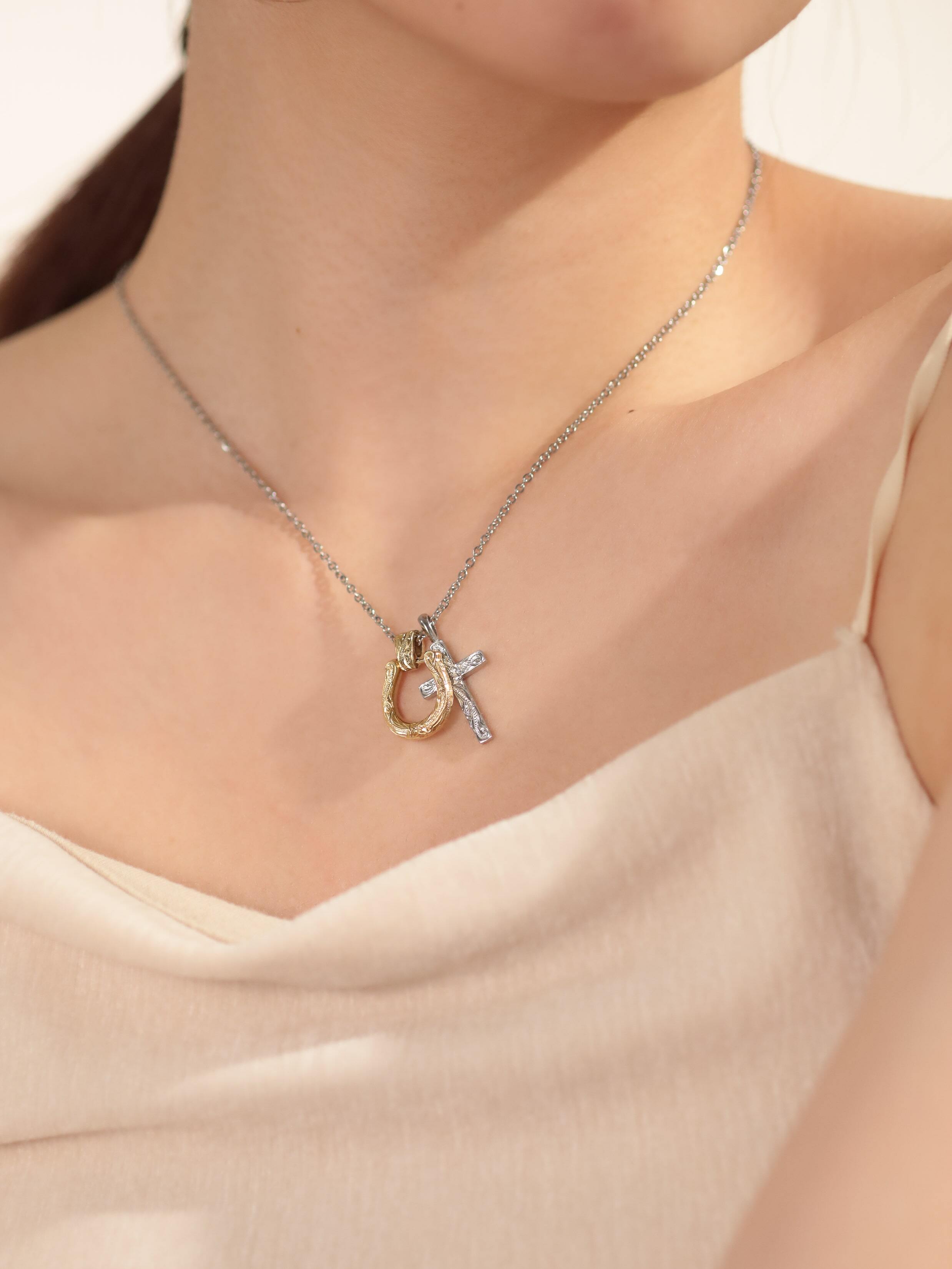 316L hawaiian horseshoe & cross glasses holder necklace #n73 | rani