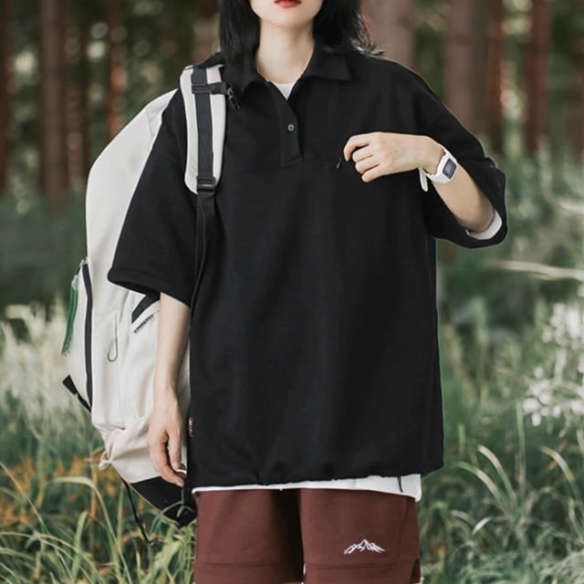 Polo shirt drawstring short sleeve t-shirt A0138