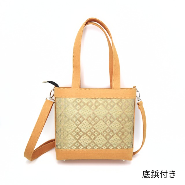 【2wayハンドバッグ】竹編みかごバッグ（イエローオーカー・黄土）
