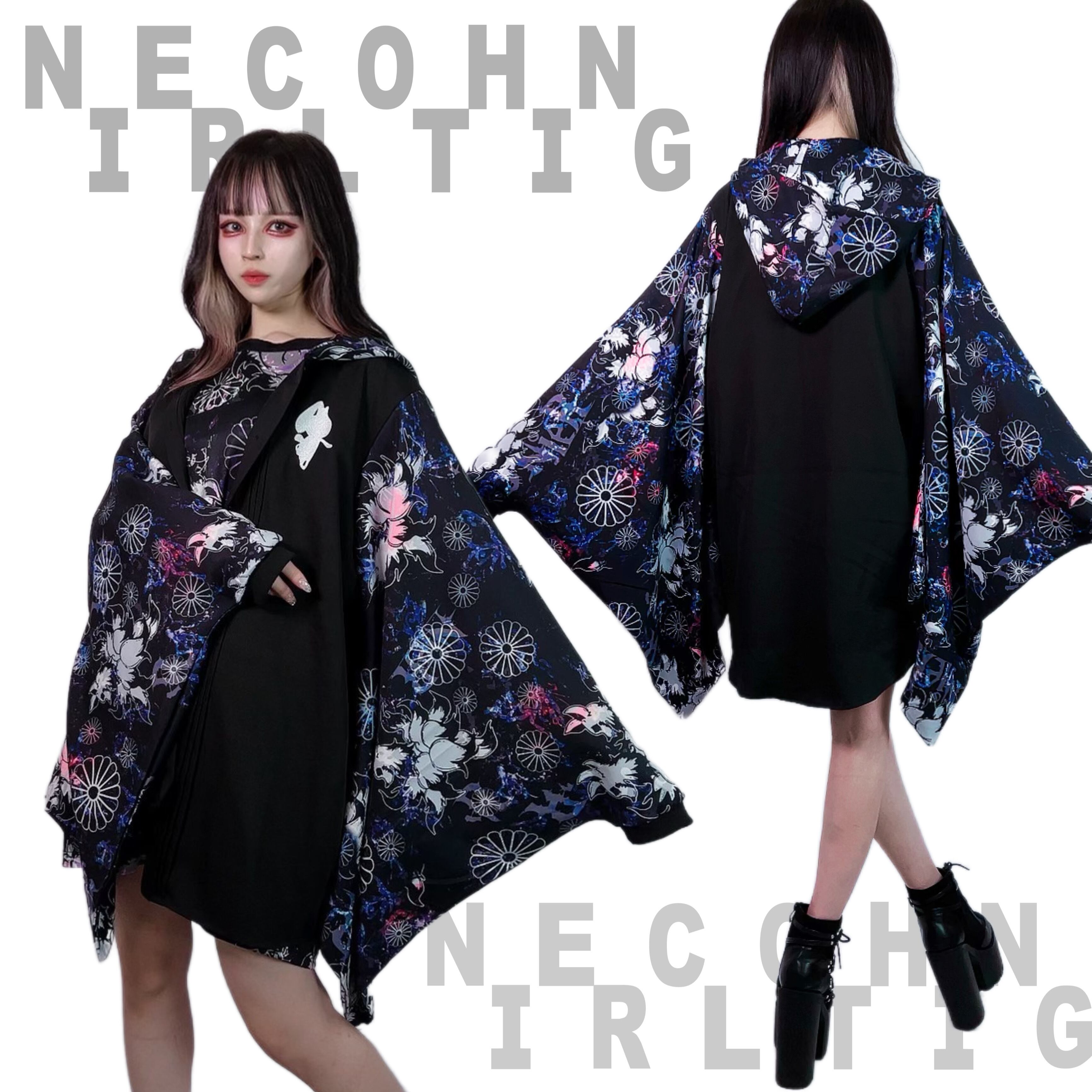 フード×袖リブ付き着物風袖ブロッキングシャツ【和柄九尾】 | NIER CLOTHING powered by BASE