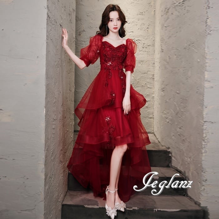 パーティードレス パーティ イブニングドレス 背中 編み上げ ラメ 光沢感 2パターン