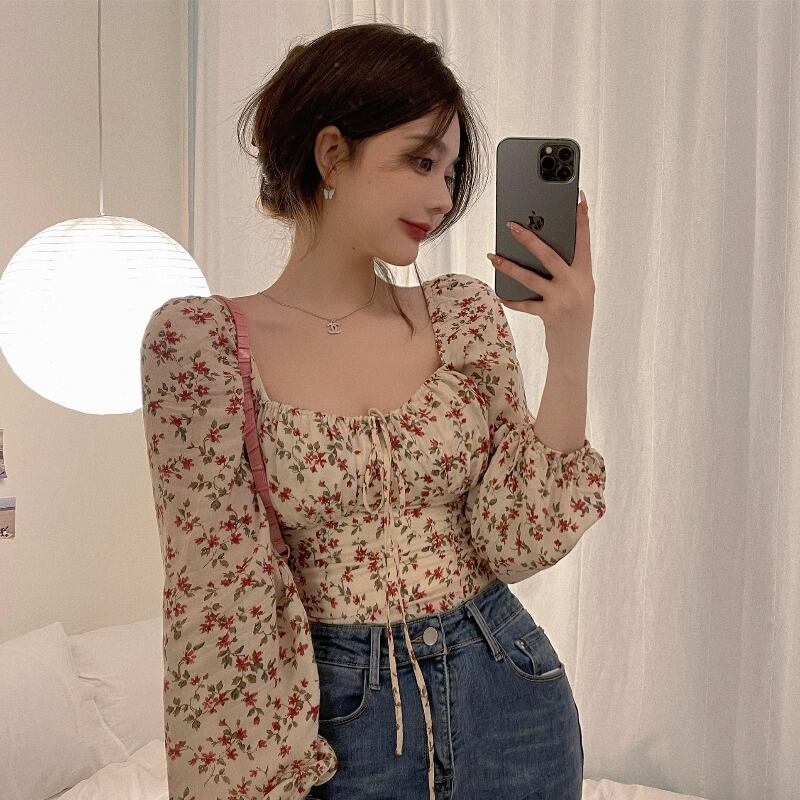 フローラルシャツ スタンダードスタイルスプリングサマーカラー ロング レトロ 春物 夏物 花柄 スクウェア YY-ファッション11046937689