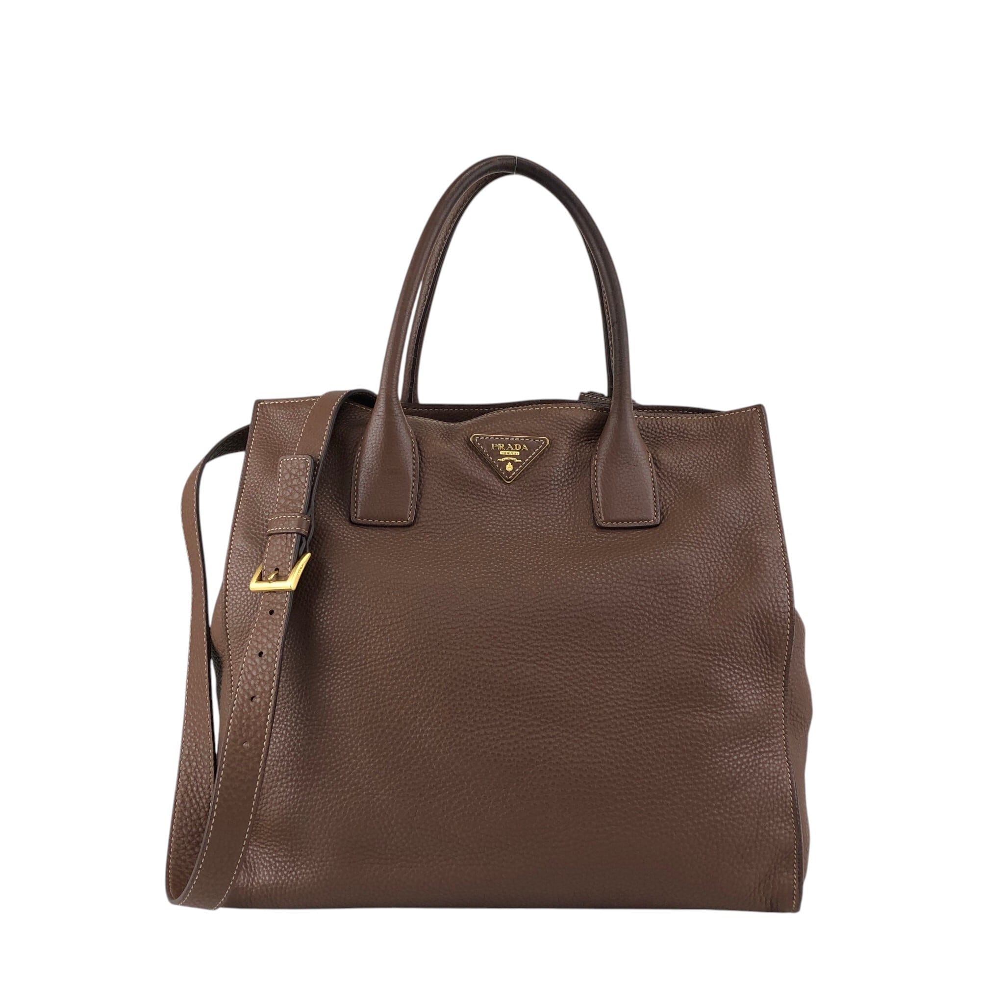 PRADA プラダ ハンドバッグ ブラウン トライアングルロゴ レザー 2way