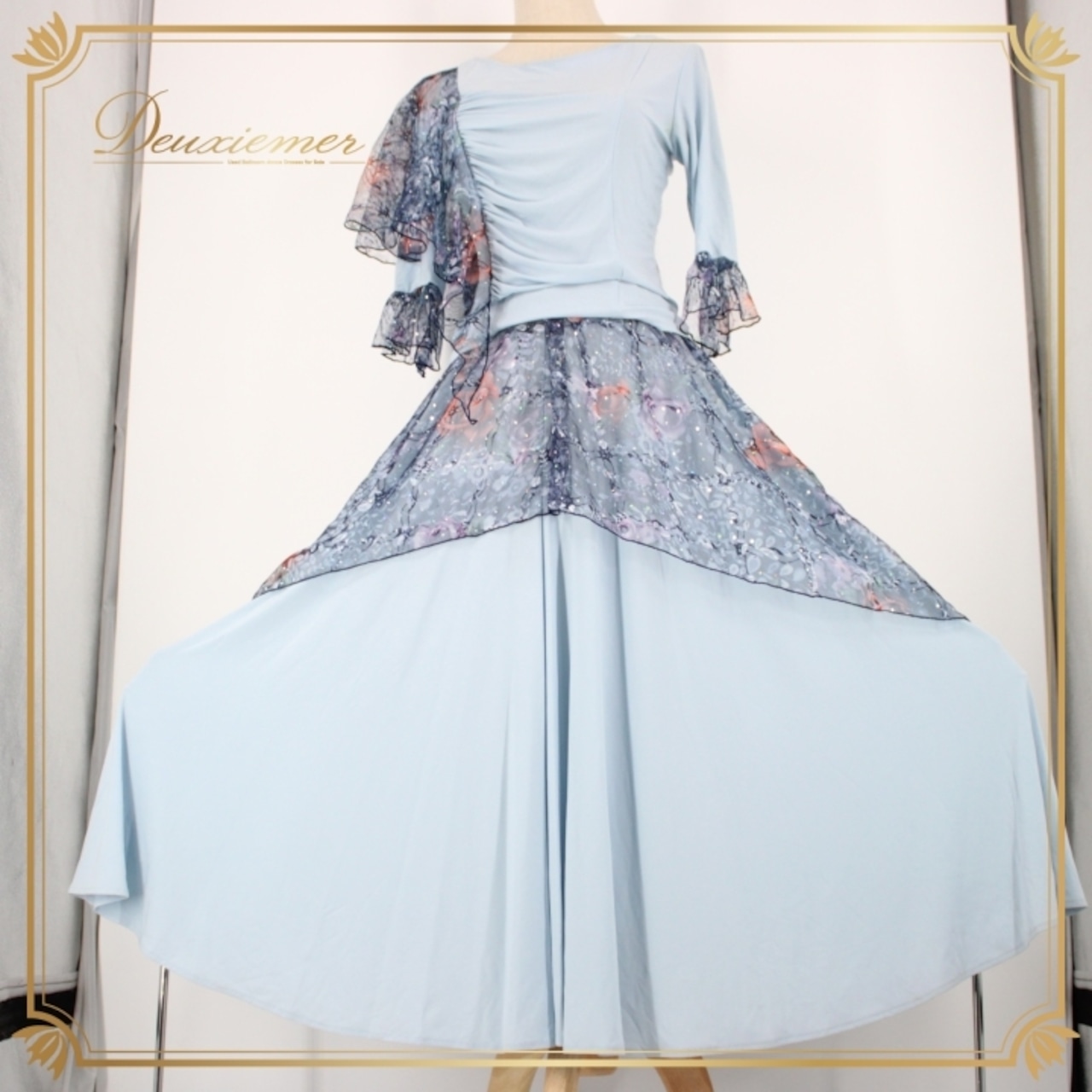 社交ダンス 衣装 スタンダード 上下セット ツーピース レッスンウェア パーティ衣装 オールシーズン 水色 ブルー系 SEKINE セキネ レース ライトブルー ダンスウェア 女性用 おしゃれ 体型カバー 伸縮性 有り ファスナー仕様 ブランド 日本製 セットアップ おすすめ パフォーマンス コスチューム シンプル かわいい 軽量 ステージ衣装 ダンスレッスン